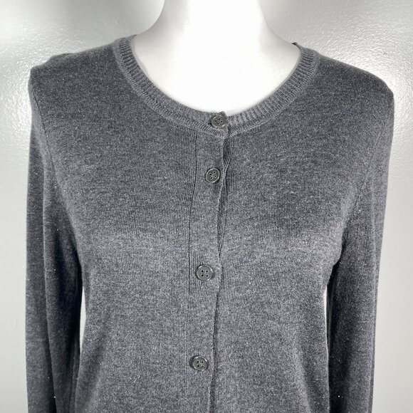 Nicole Miller Charcoal Gray Glitter Crew Neck Button Down Long Sleeve Cardigan S - Picture 3 of 13